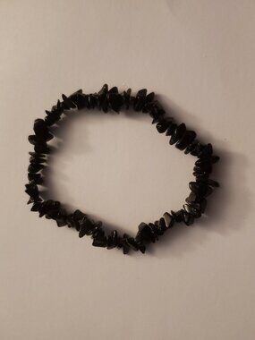 Black Obsidian Gemstone Chip Elastic Beaded Bracelet Stretchy Neutral
